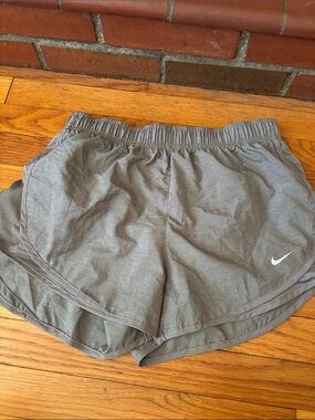 Nike Women's Gray Athletic Running Shorts with White Swoosh